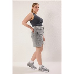 Gri Çift Yırtmaçlı Denim Etek TBBSS23AZ00056