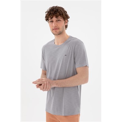 Erkek Regular Fit Bisiklet Yaka Modal Koyu Gri Basic Tişört