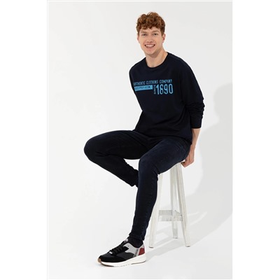 Erkek Lacivert Bisiklet Yaka Sweatshirt