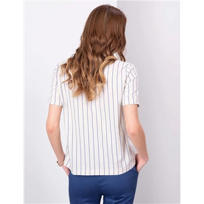 Açık Mavi Crop Çizgili Kısa Kollu Bluz