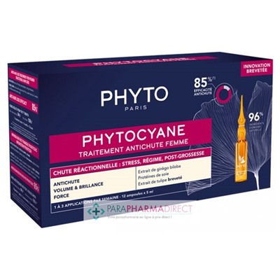 Phyto Phytocyane Traitement Antichute Femme - Chute Réactionnelle - 12 ampoules de 5 ml
