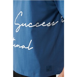 İndigo %100 Pamuk Bisiklet Yaka Baskılı T-Shirt