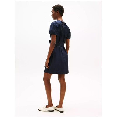 Puff-Sleeve Belted Dress