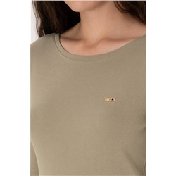 Kadın Açık Haki Slim Bisiklet Yaka Basic Sweatshırt