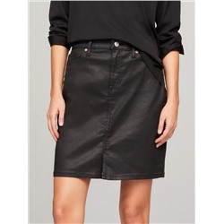 Black Coated Denim Skirt