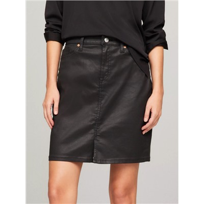 Black Coated Denim Skirt
