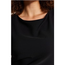Siyah Fitted/Vücuda Oturan Dokuma Kolları Volanlı Astarlı Midi Elbise TBBSS22EL1626