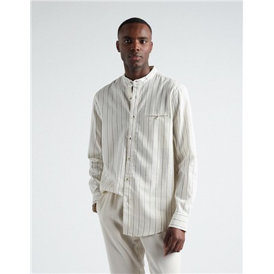Linen Blend Shirt, Men, Beige