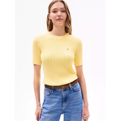 Short-Sleeve Cable Knit Sweater