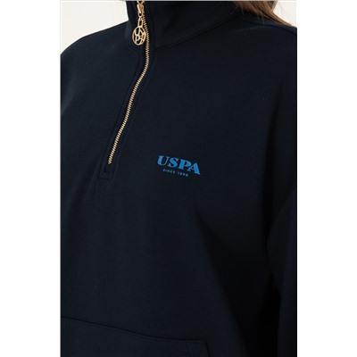 Kadın Lacivert Dik Yaka Fermuarlı Sweatshirt