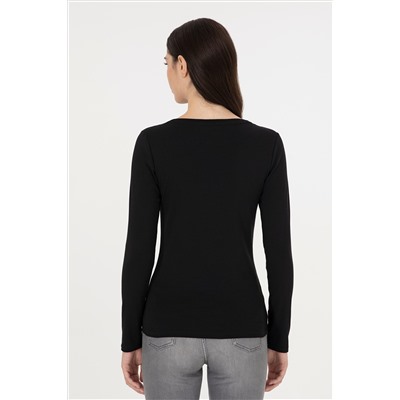 Kadın Siyah Bisiklet Yaka Sweatshirt
