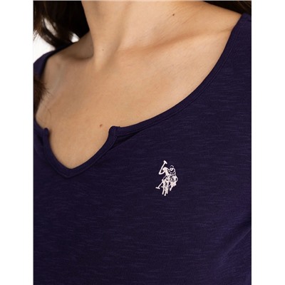 NOTCH NECK LONG SLEEVE T-SHIRT