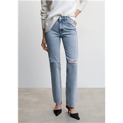Jeans rectos rotos decorativos -  Mujer | MANGO OUTLET España
