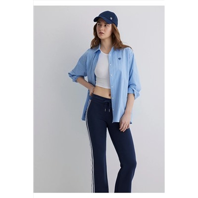 Mavi, Çizgili Mavi Gömlek Oversize / Geniş Kesim 1211224-90842