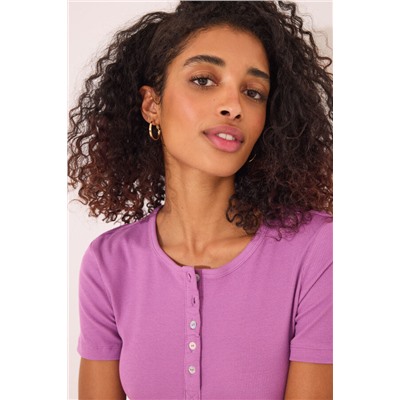 Camiseta manga corta canalé morado