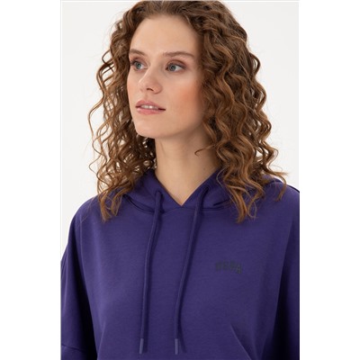 Kadın Mor Kapüşonlu Basic Sweatshirt