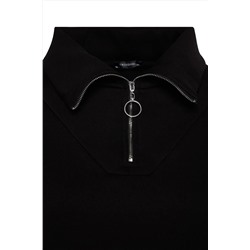 Siyah Kalın İçi Polarlı Fermuarlı Örme Sweatshirt TBBAW24AO00017