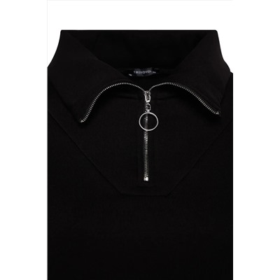 Siyah Kalın İçi Polarlı Fermuarlı Örme Sweatshirt TBBAW24AO00017