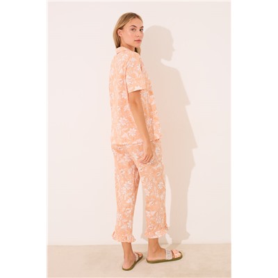 Pijama camisero Capri naranja algodón