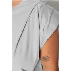 Gri Bisiklet Yaka Basic %100 Pamuk Örme Büyük Beden Bluz TBBSS23AF00053