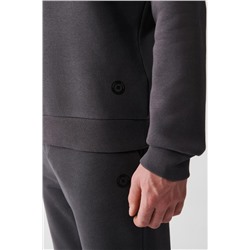 Antrasit Bisiklet Yaka İçi Polarlı 3 İplik Pamuklu Regular Fit Standart Kesim Unisex Sweatshirt