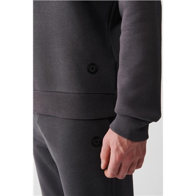 Antrasit Bisiklet Yaka İçi Polarlı 3 İplik Pamuklu Regular Fit Standart Kesim Unisex Sweatshirt