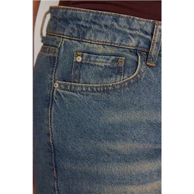 Mavi Yüksek Bel Soluk Efekt Vintage Yıkama Geniş Paça Büyük Beden Wide Leg Jeans TBBSS24CJ00042