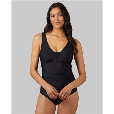 WOMEN'S RUCHED PLUNGE ONE PIECE SWIMSUIT