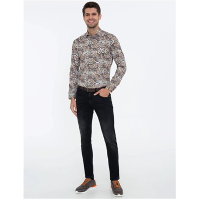 Kahverengi Slim Fit Uzun Kollu Gömlek