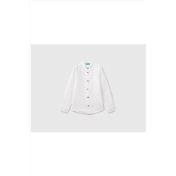 United Colors of Benetton Erkek Çocuk Beyaz Keten Karışımlı Hakim Yaka Gömlek Beyaz 223P5OK4CQ01F