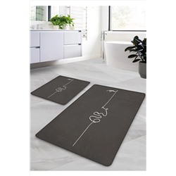 Pilloveland Kaymaz Taban Yıkanabilir 2’li Banyo Paspası - Antrasit Portre Desenli 60*100 Cm - 50*60 Cm BM0165