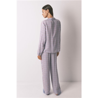 Pijama camisero largo satén print geométrico