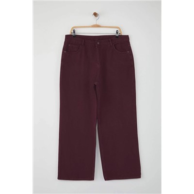 Bordo Yüksek Bel Geniş Paça Büyük Beden Wide Leg Jeans TBBSS24CJ00050