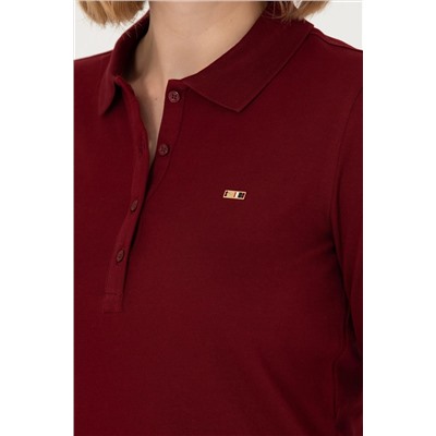 Kadın Bordo Basic Polo Yaka Sweatshirt