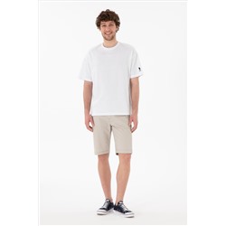 Erkek Oversize Fit Bisiklet Yaka Beyaz Tişört