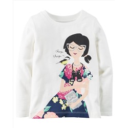 Long-Sleeve Chirping Bird Graphic Tee