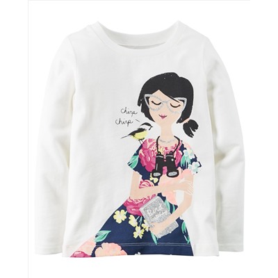 Long-Sleeve Chirping Bird Graphic Tee