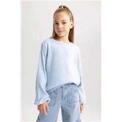 Defacto Kız Çocuk Oversize Fit Bisiklet Yaka Kazak B6769A823AU
