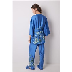 Set de pijama largo satén y encaje azul