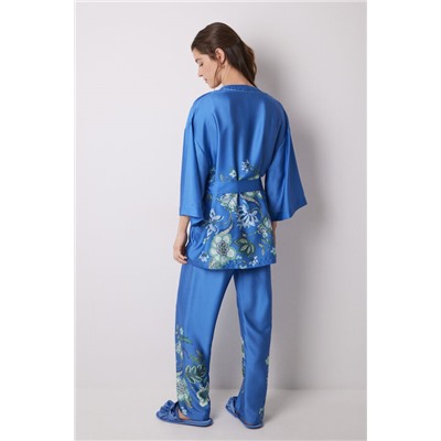 Set de pijama largo satén y encaje azul