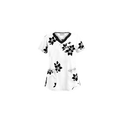 UA Spacious Bouquet White Scallop Neck Scrub Top