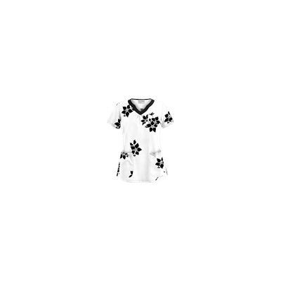 UA Spacious Bouquet White Scallop Neck Scrub Top