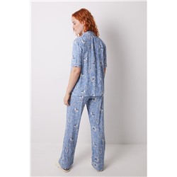 Pijama largo camisero viscosa flores