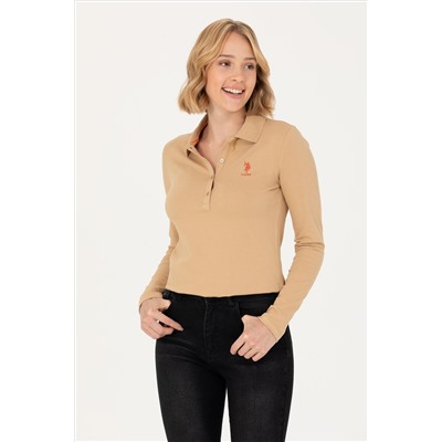 Kadın Kum Basic Polo Yaka Sweatshirt