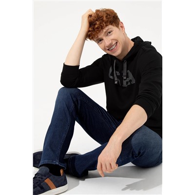 Erkek Siyah Kapüşonlu Basic Sweatshirt