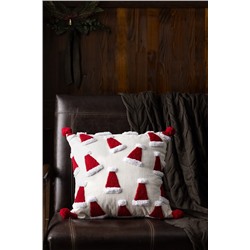 Barfleur Pamuklu Kırlent Kılıfı - Beyaz/Kırmızı - 45x45 cm