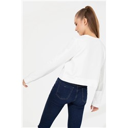 Kadın Ekru Bisiklet Yaka Sweatshirt