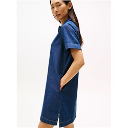 Short-Sleeve Denim Pullover Dress