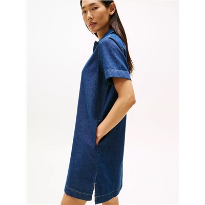 Short-Sleeve Denim Pullover Dress