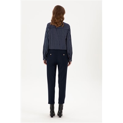 Kadın Lacivert Carrot High Waist Fit Kanvas Pantolon